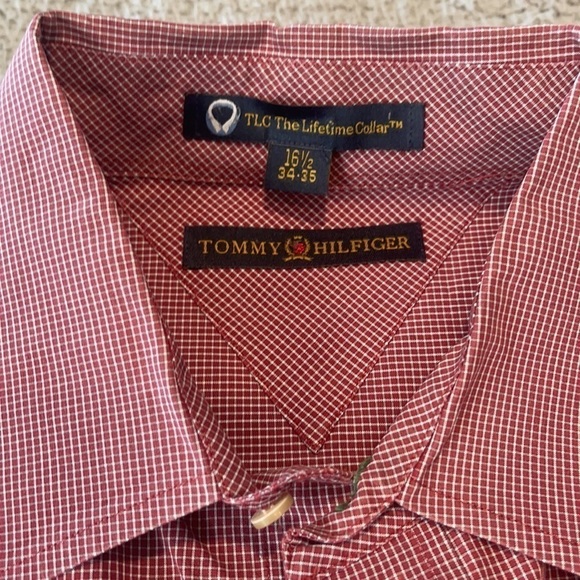 Tommy Hilfiger Men's Check Button Down Size 16 1/2 34-35 Red TLC - Picture 5 of 12